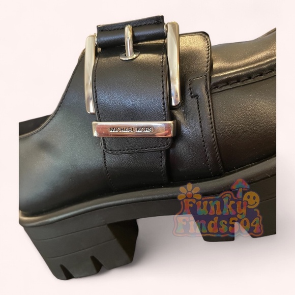 NWT Michael Kors Colby Leather Platform Black Chic Edgy Retro Loafers Size 8.5 - Picture 6 of 11